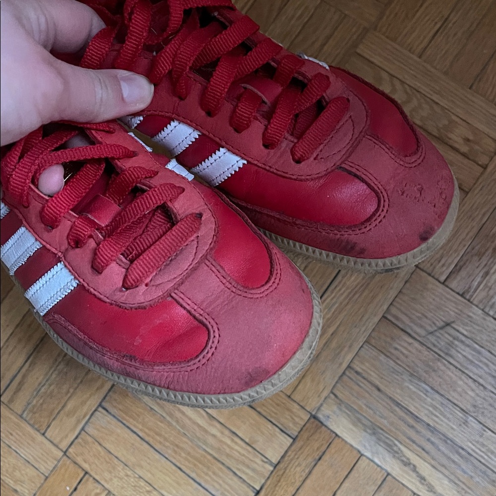 Adidas Red Samba Sneakers with White Stripes - Picture 4 of 4